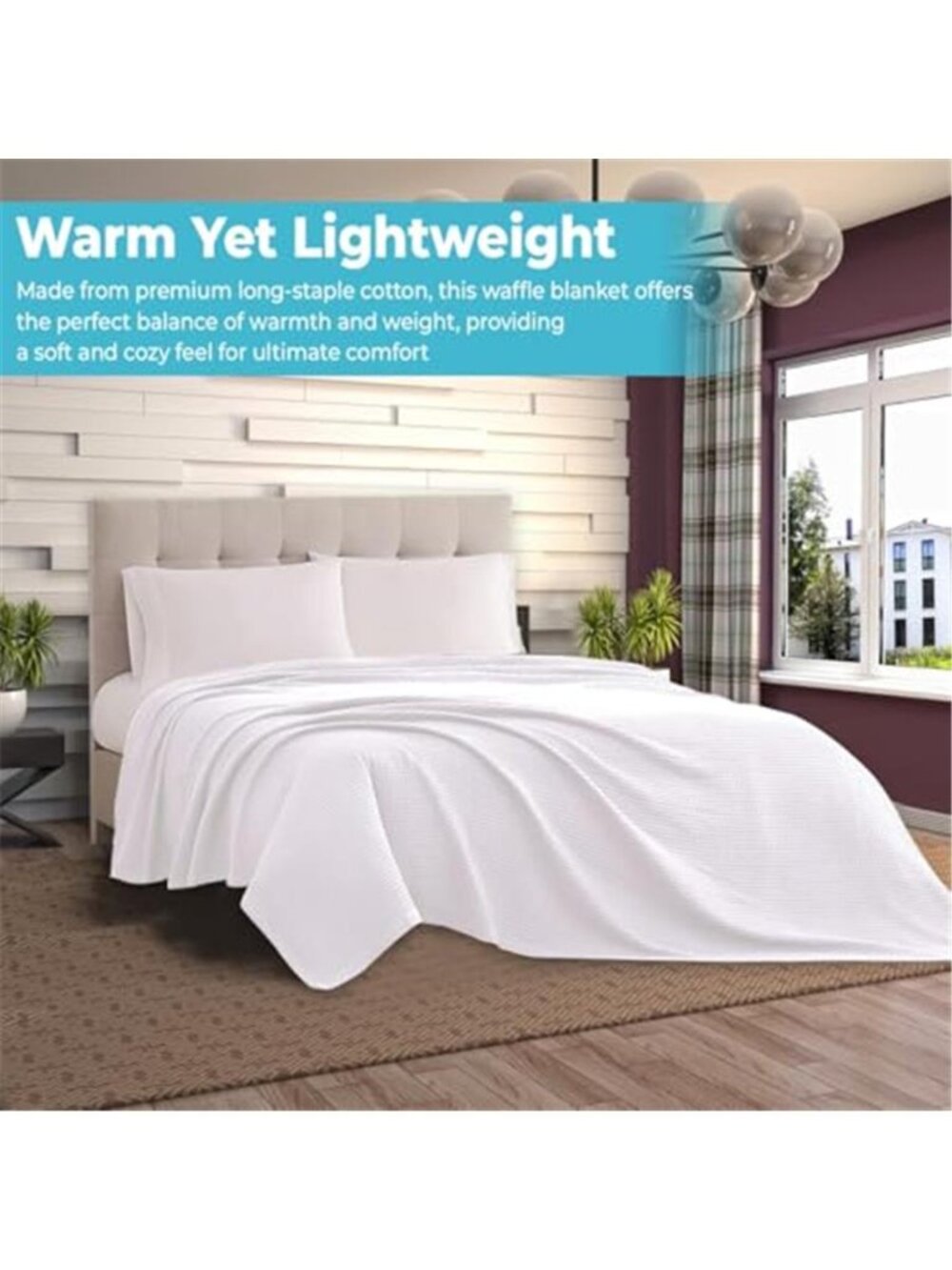White Cotton Waffle Weave Blanket Lightweight Breathable Throw Bed Sofa Summer - Picture 7 of 7